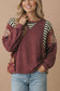Vanilla Monkey - Round Neck Oversized Color Block Knit Top: BURGUNDY / 2-2-2(S-M-L)