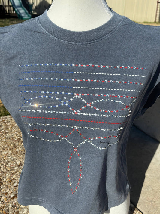 Flag Boot Stitch: Navy Muscle Tank