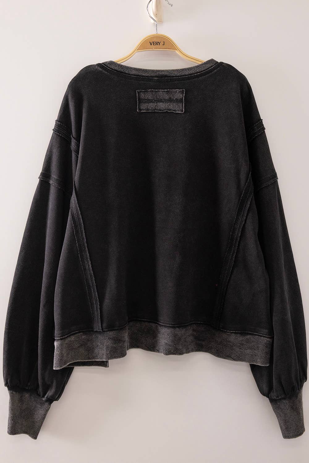 VERY J - NT12764X-PLUS SIZE Vintage Washed Sweatshirt: BLACK / 1XL-2XL-3XL/3-2-1