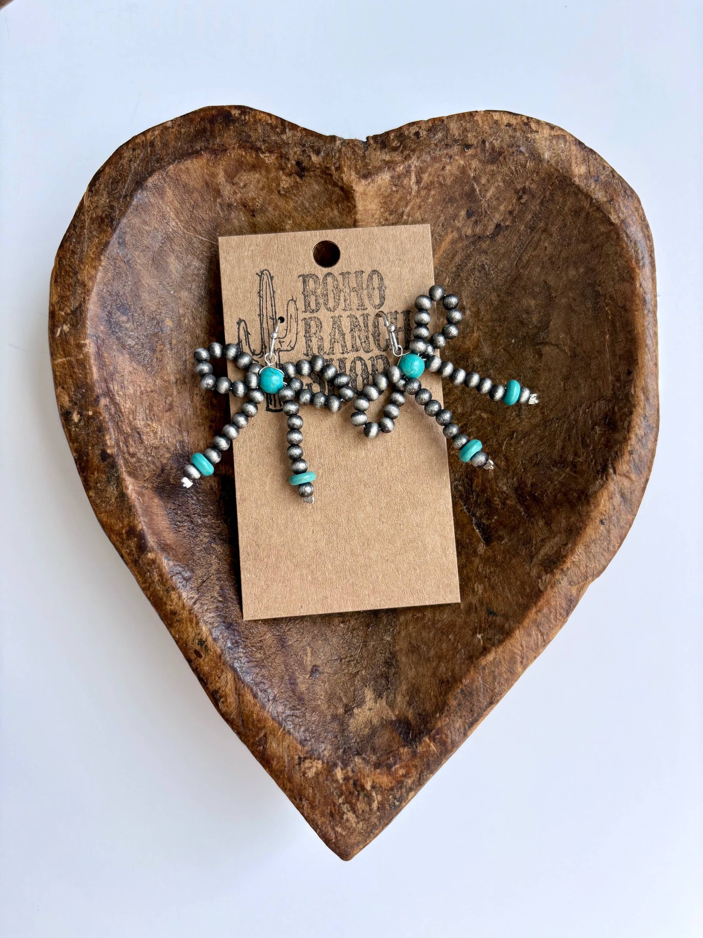 Boho Ranch Shop - Western Navajo Style Bead Coquette Bow Earrings: PINK