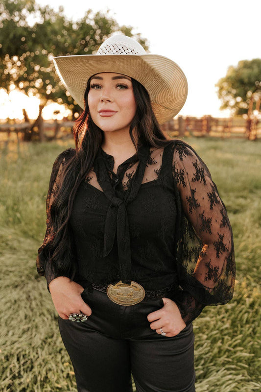 Black Lace Tie Bow Top
