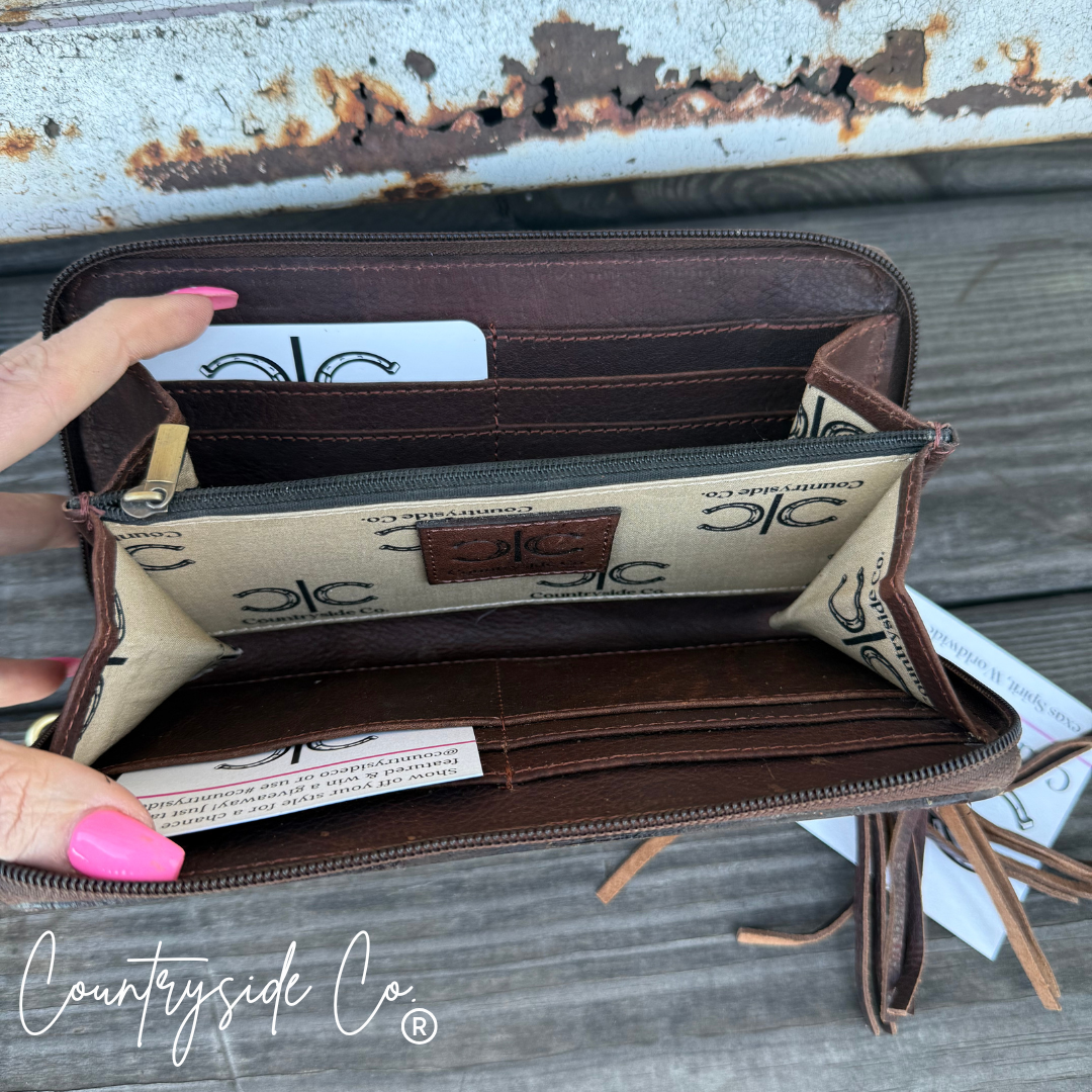 Countryside Co. - Adeline Cowhide Tooled Leather Wallet Wristlet