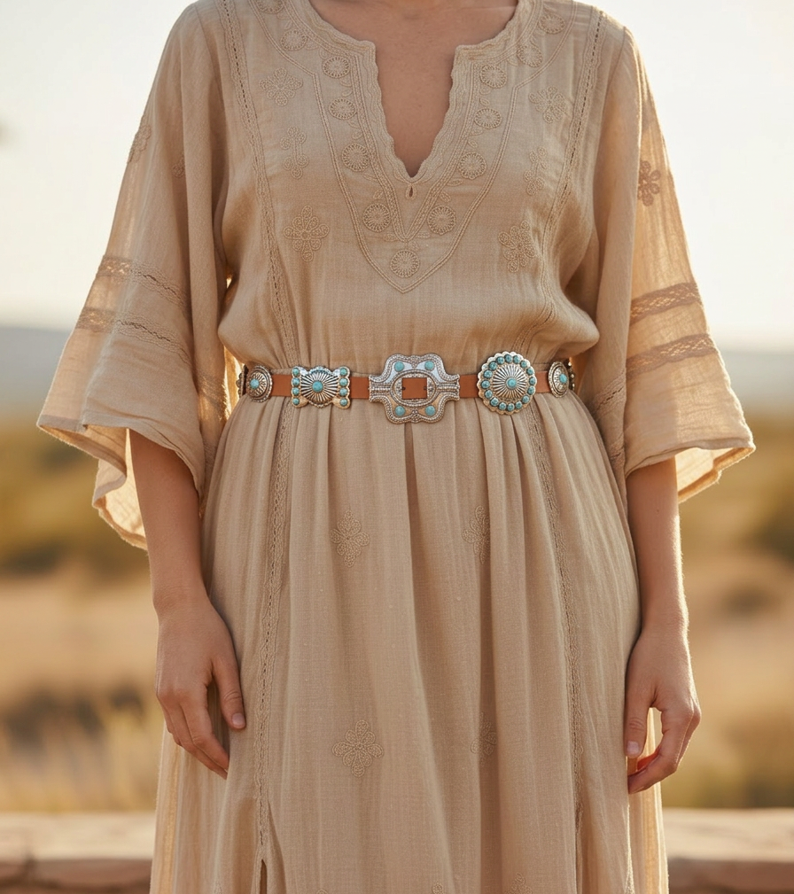 Most Wanted USA - Turquoise Dottie Floral Concho Belt: Black / M