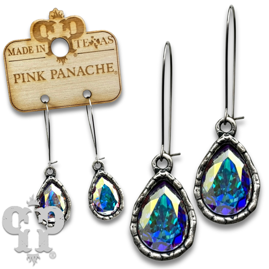 Austrian crystal teardrop earring, large: Silver