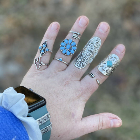 Silver and Turquoise Ring Set: Silver / OS