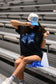 Blue Faux Glitter Football Tee