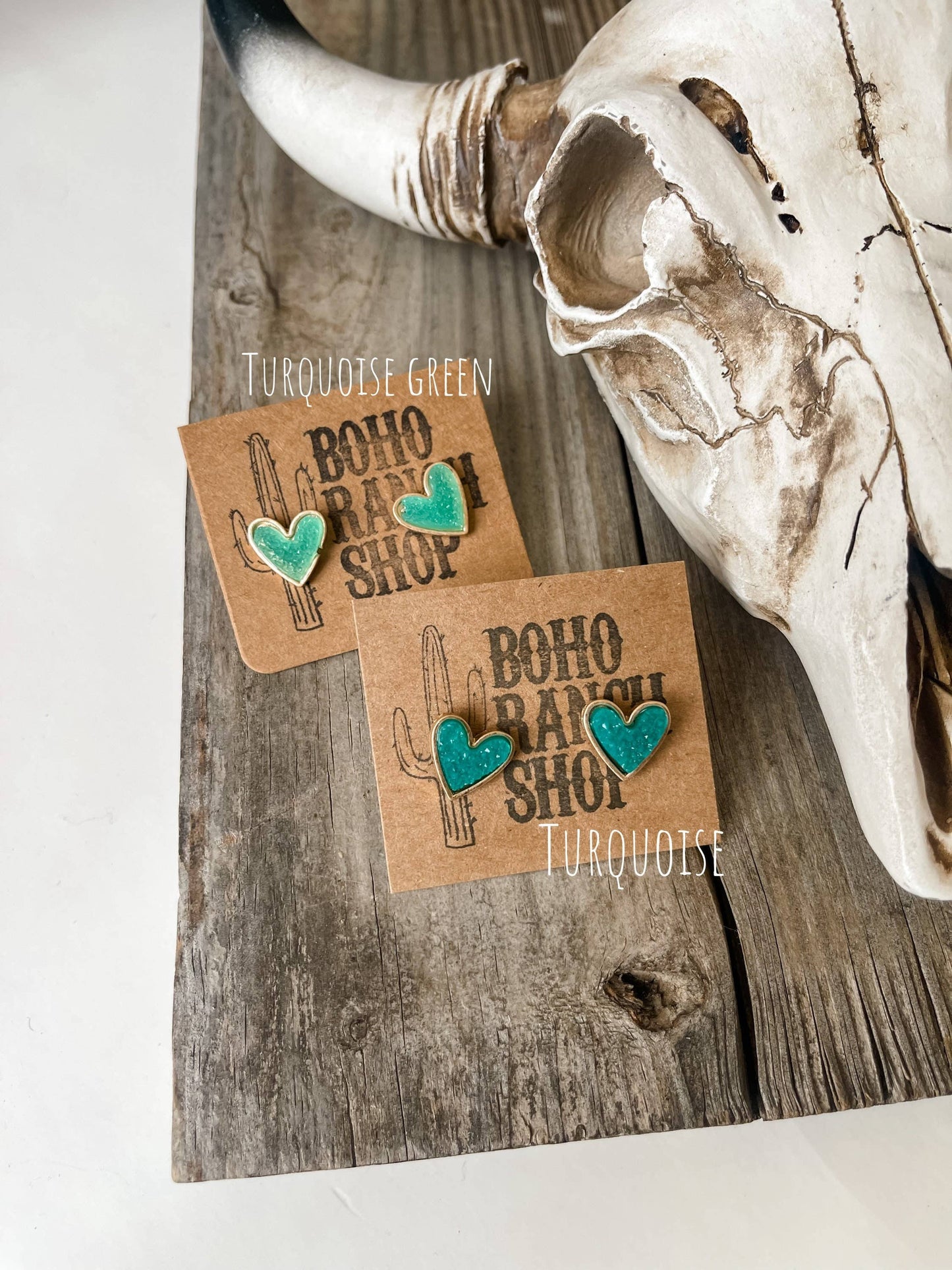 Boho Ranch Shop - Mini Druzy Heart Earrings: Pink