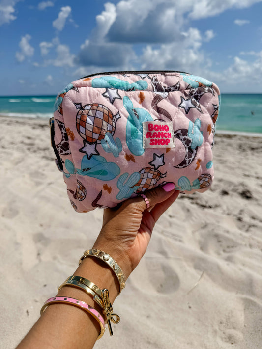 Boho Ranch Shop - Fabric Western Makeup Bag Organizer | Cowgirl Cosmetic Bag : RODEO BARBIE