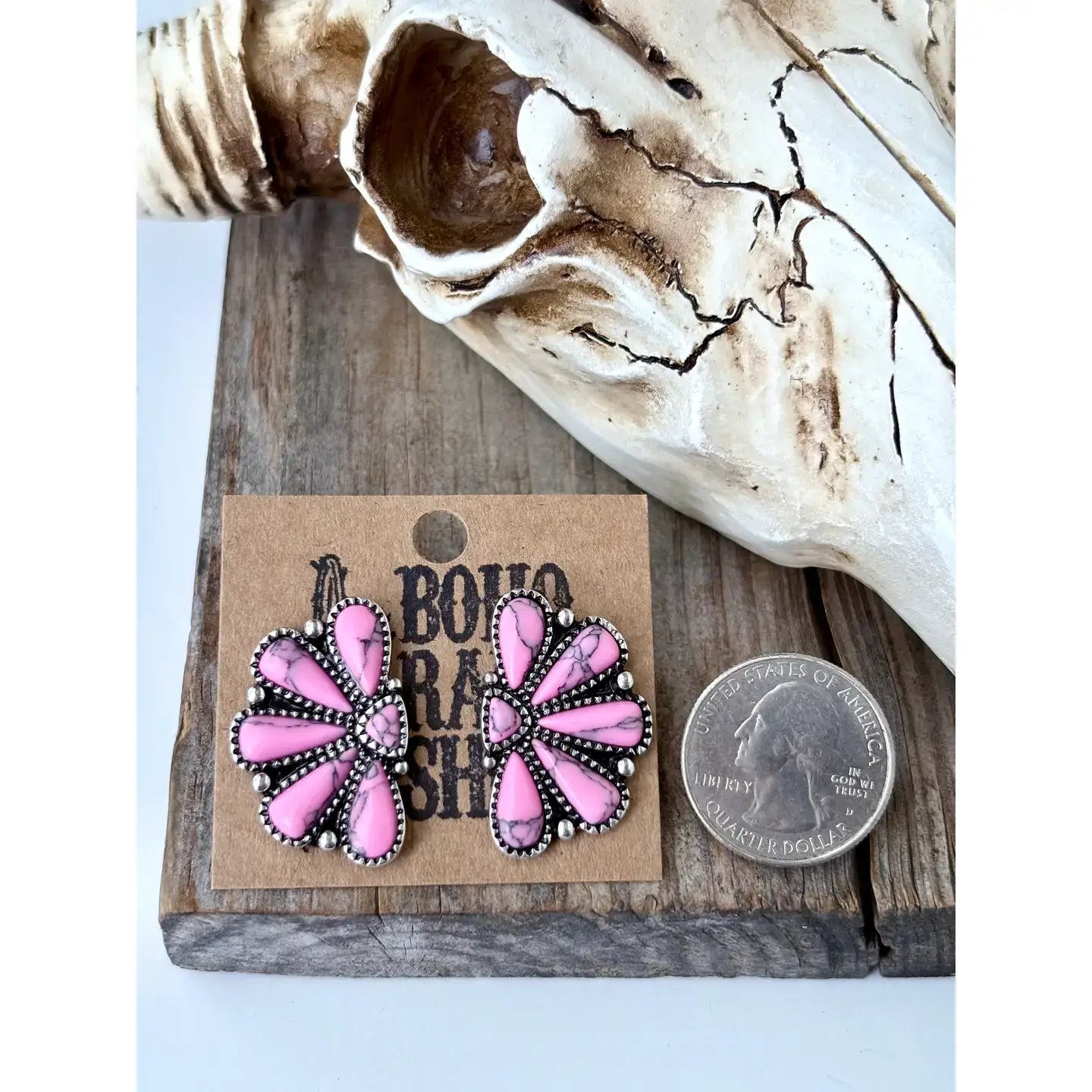 Squash Blossom - Stone Stud Earrings: PINK