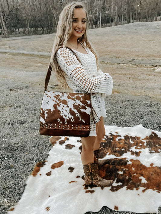 Couture Cowgirl Cowhide Cross Stitched Leather Purse