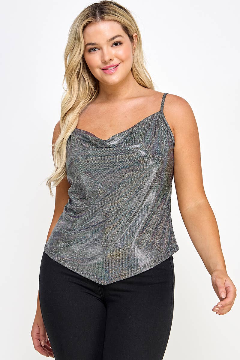Plus Size Metallic Cowl Neck Cami