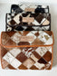 BOHO LUXE FOLDABLE travel makeup jewelry bag Genuine Cowhide: BROWN + WHITE
