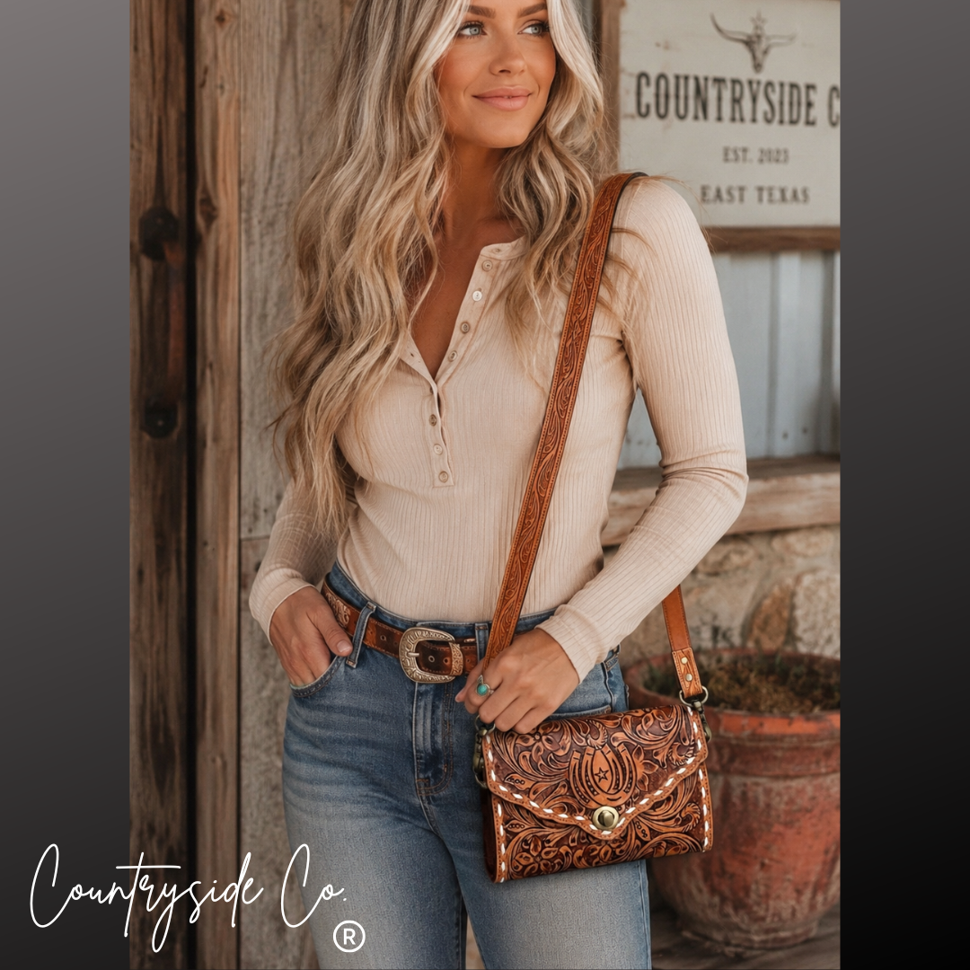 Countryside Co. - Stampede Double Horseshoe Tooled Leather Purse Crossbody