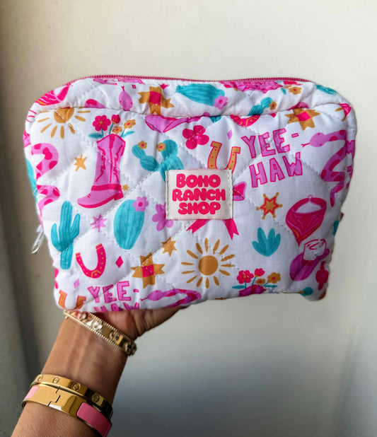 Boho Ranch Shop - Fabric Western Makeup Bag Organizer | Cowgirl Cosmetic Bag : CACTUS CUTIE