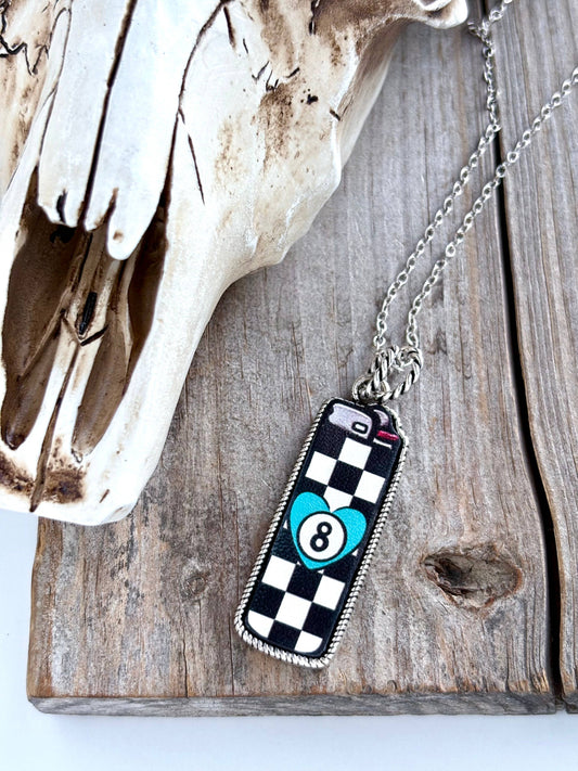 Western Style Theme Leather Pendant Link Chain Necklace: Lighter