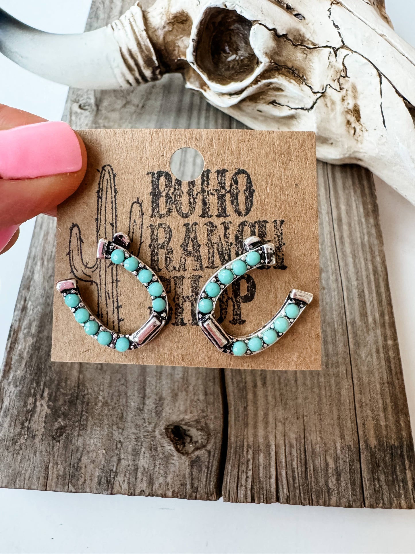 Horseshoe Stud Rhinestone Earrings: CLEAR - AB STONE