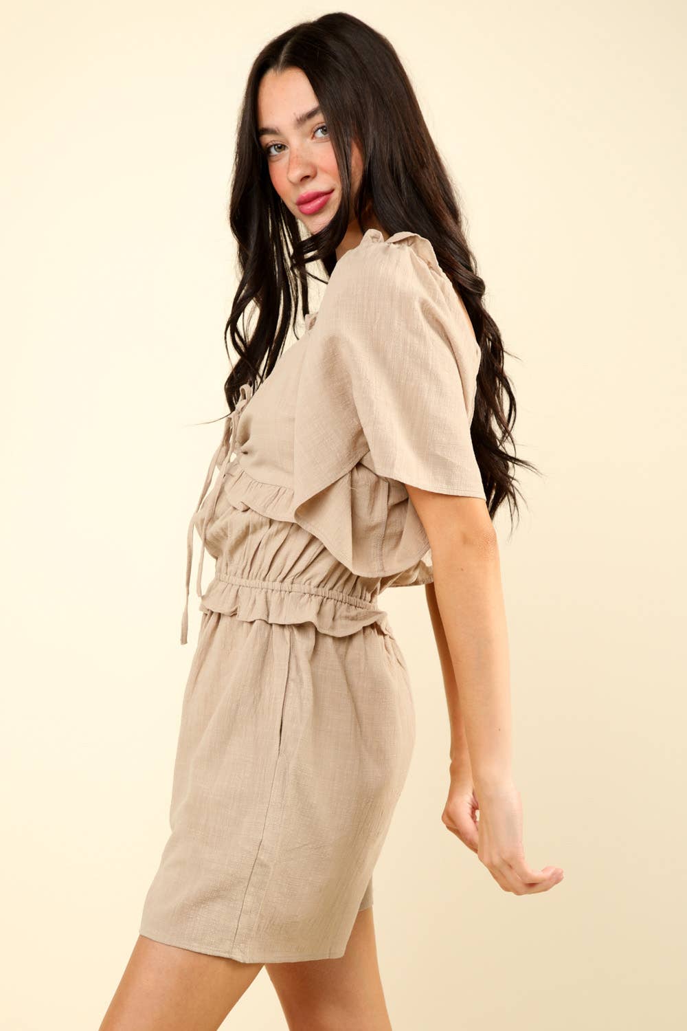 VERY J - NP70350-Sweetheart Neckline Casual Solid Woven Romper: RUST / S-M-L/2-2-2