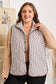 PRETTY BASH - Plus Size Stripe Quilted Snap Button Vest: Brown Stripe / 3X