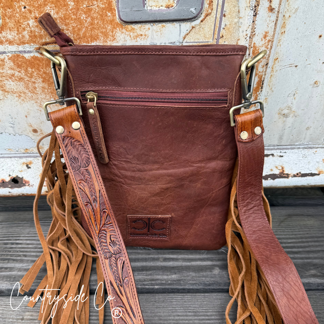 Countryside Co. - Whiskey Luxe Checkered Cowhide Fringe Purse