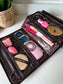 BOHO LUXE FOLDABLE travel makeup jewelry bag Genuine Cowhide: BROWN + WHITE