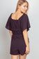 VERY J - NP70350-Sweetheart Neckline Casual Solid Woven Romper: RUST / S-M-L/2-2-2