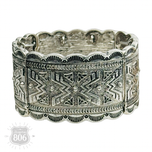 Pink Panache Brands - Western silver etched cuff bracelet: Silver