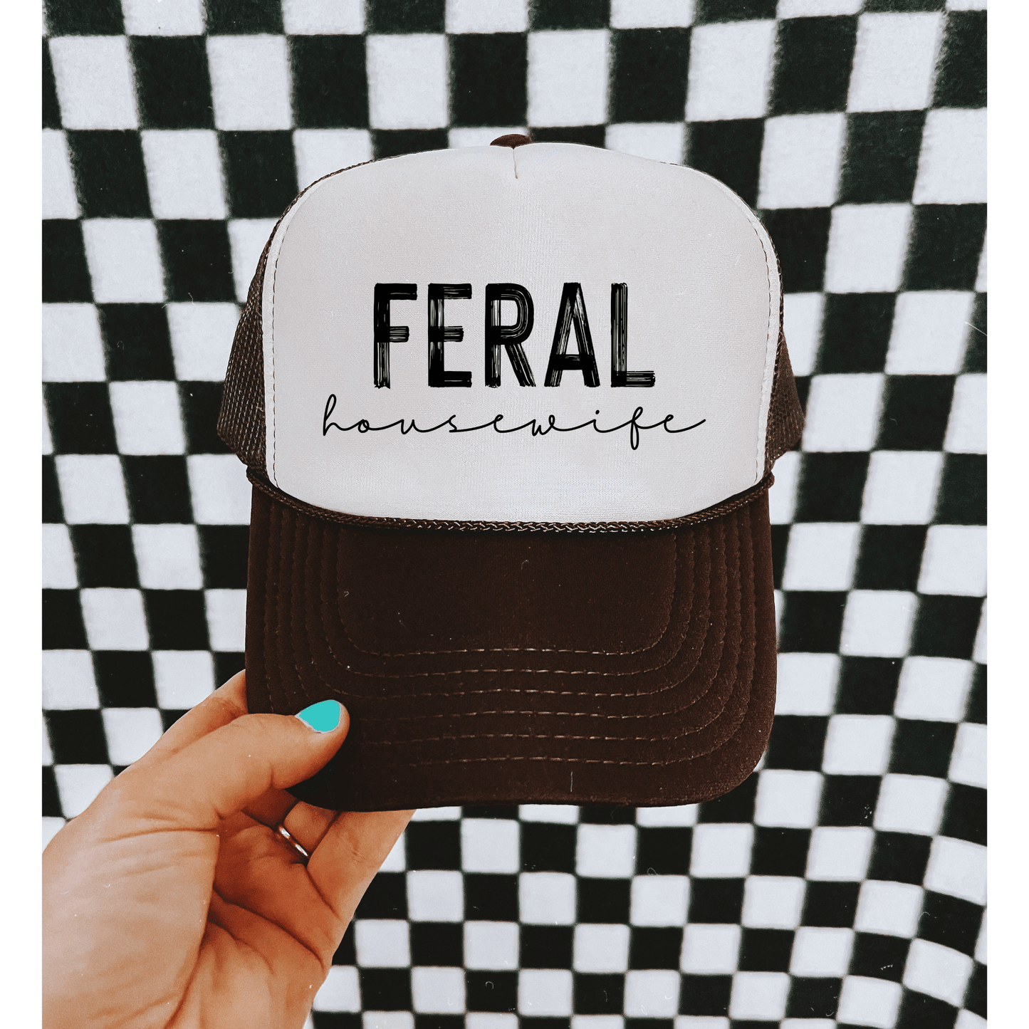 Feral Housewife Trucker Hat-2 colors: Black/white