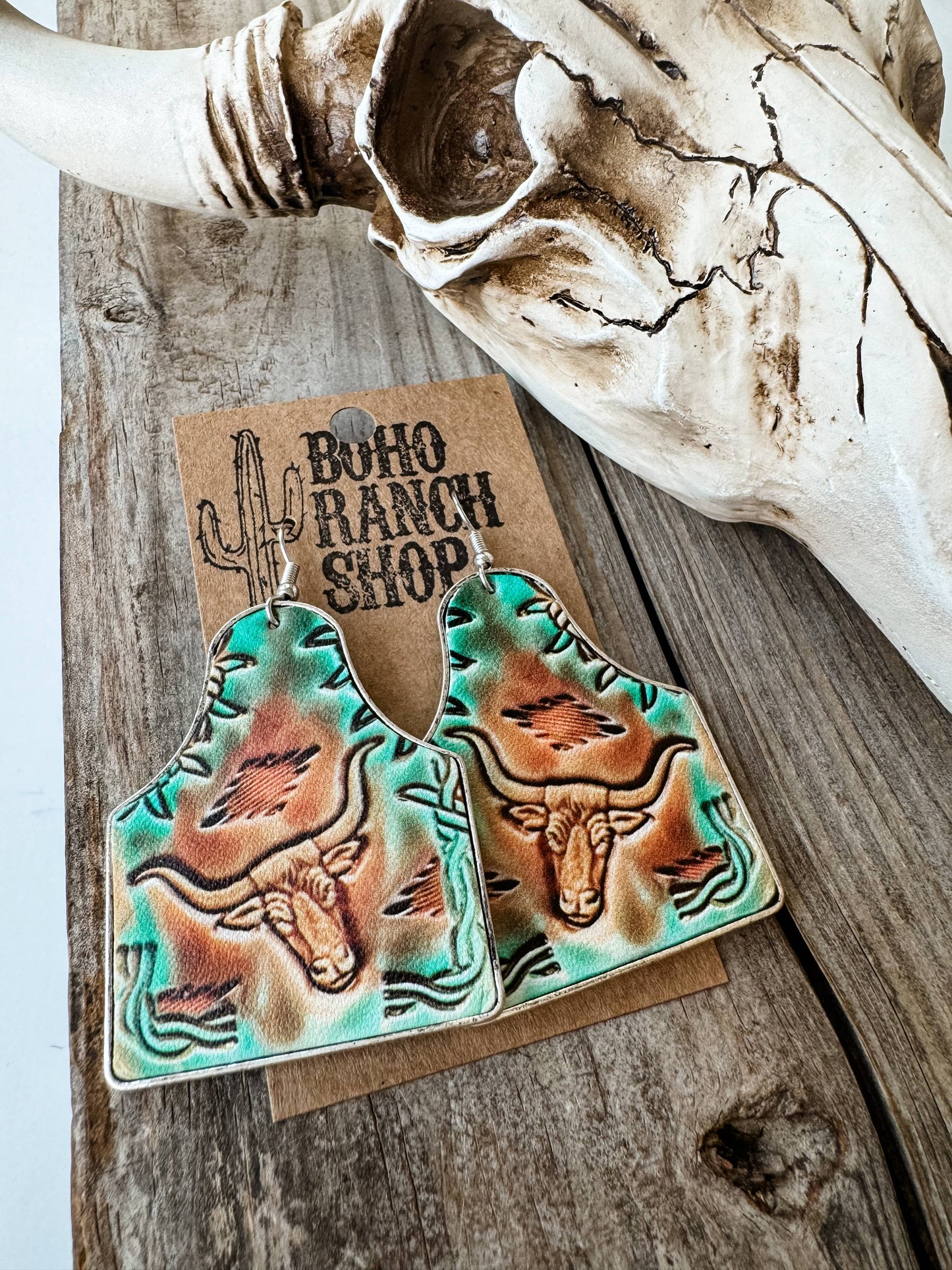 Western Steer Cow Leather Earrings