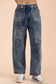 VERY J - VJP90097-VERY JEAN Patch Detail Washed Denim Barrel Jeans: LT INDIGO / 27-28-29-30-31/1-2-2-2-1