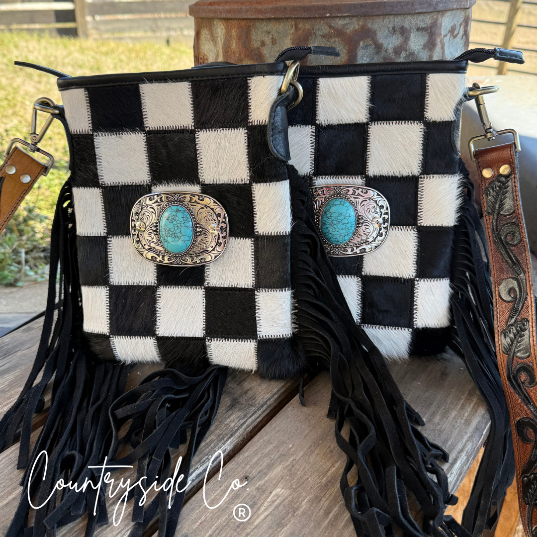 Countryside Co. - Bandit Checkered Buckle Fringe Purse
