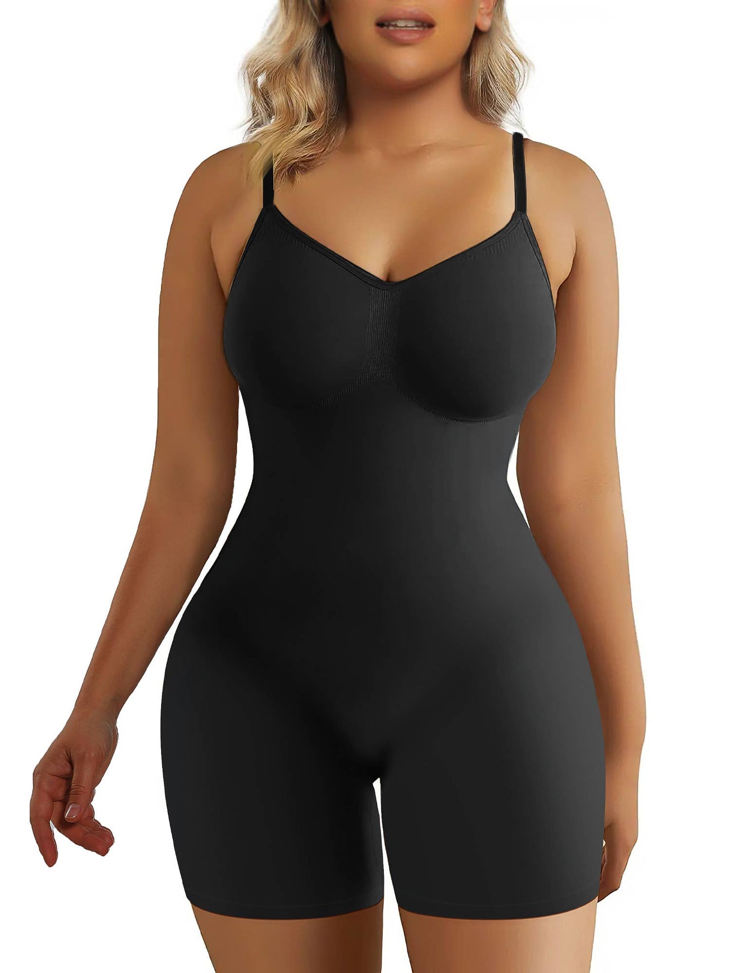 ShaperX Shapewear - SHAPERX Seamless Full Body Tummy Control Bodysuit shapewear: Black / L/XL