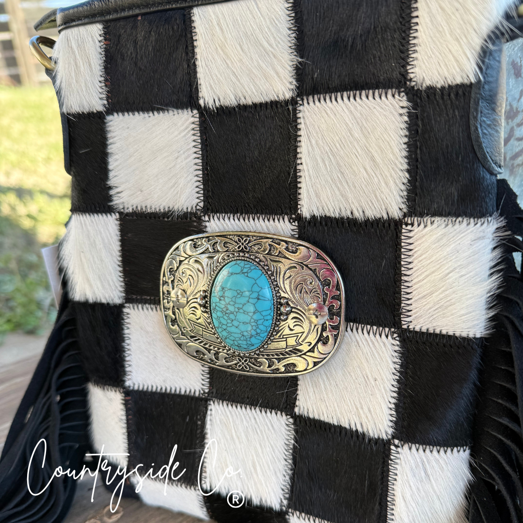 Countryside Co. - Bandit Checkered Buckle Fringe Purse