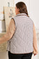 PRETTY BASH - Plus Size Stripe Quilted Snap Button Vest: Brown Stripe / 2X