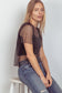 VERY J - NT11519-Jewel Fishnet Crochet Knit Top: Blue / SM-ML/3-3