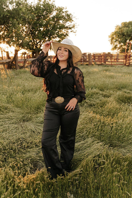 Black Lace Tie Bow Top