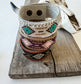 Aztec Pattern Seed Bead Leather Cuff Bracelet: WHITE + TURQUOISE
