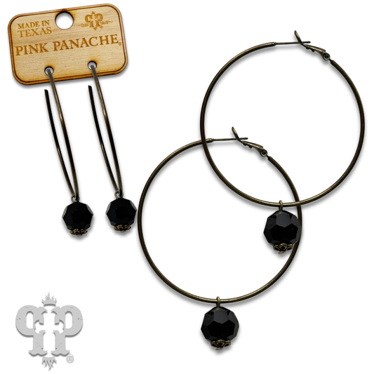 Hoop and bead drop earring: Black