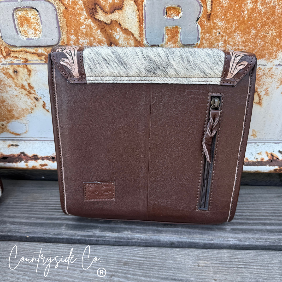 Countryside Co. - Driftwood Cowhide Tooled Leather Crossbody Purse