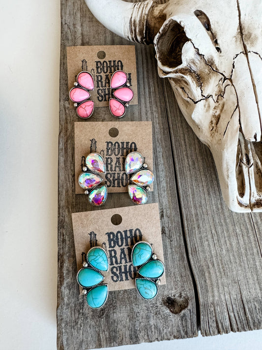 Stone Cluster Post Earrings: CLEAR AB