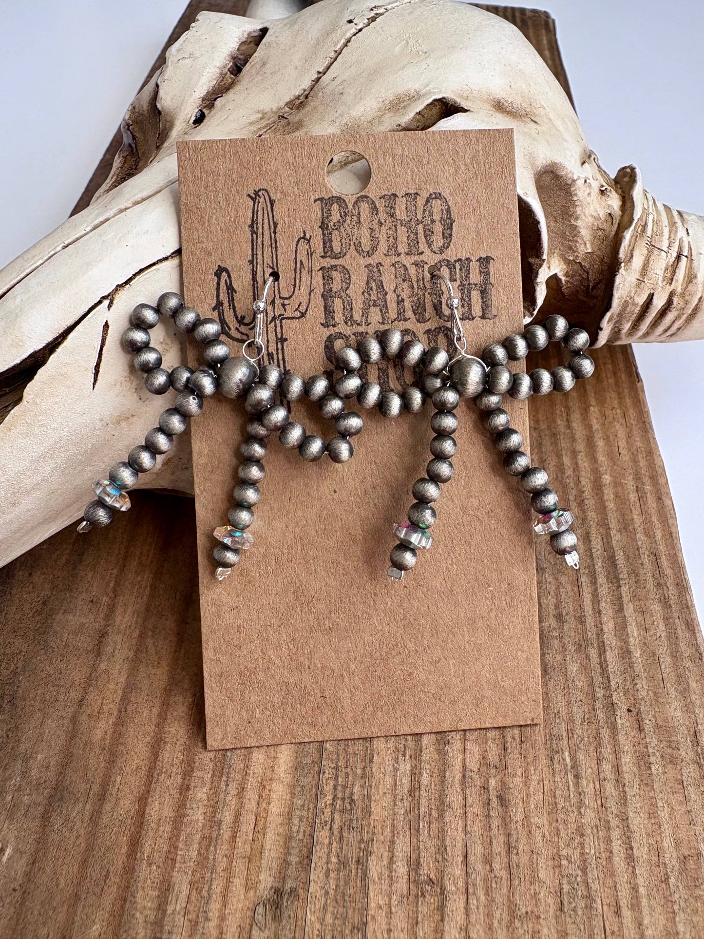 Boho Ranch Shop - Western Navajo Style Bead Coquette Bow Earrings: PINK