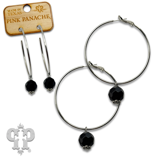 Hoop and bead drop earring: Black