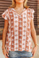 Rust Aztec Short Sleeve V-Neck Ruffle Sleeve Top