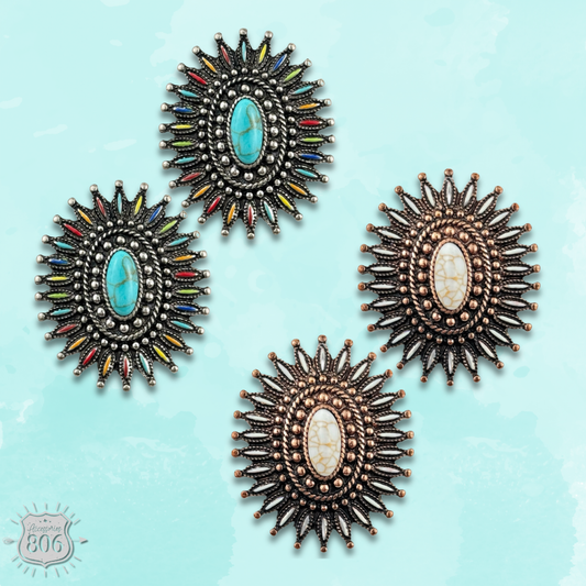 Pink Panache Brands - Southwest oval post earring: White