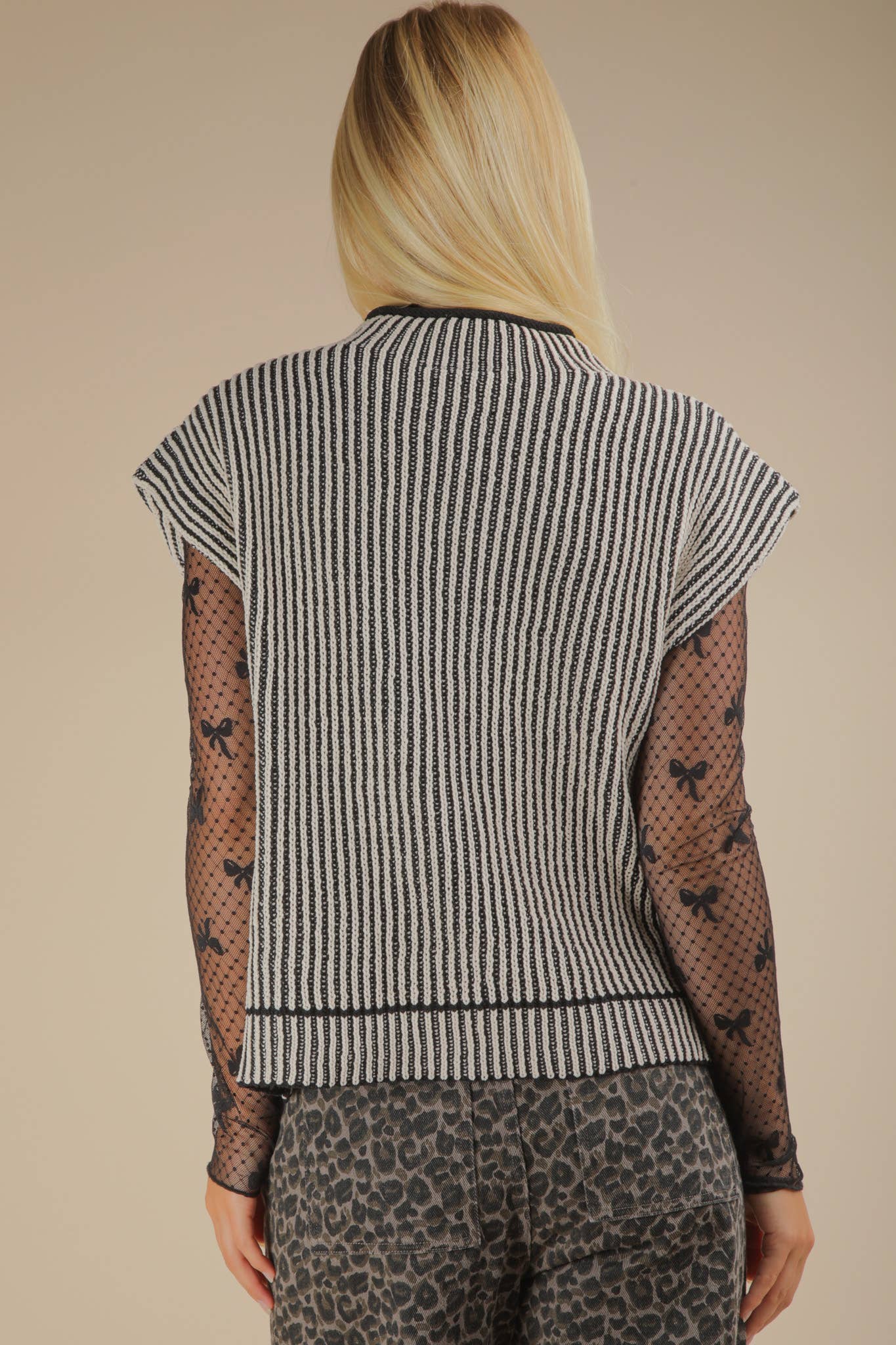 Black Two Tone Ribbed Knit Sweater Vest