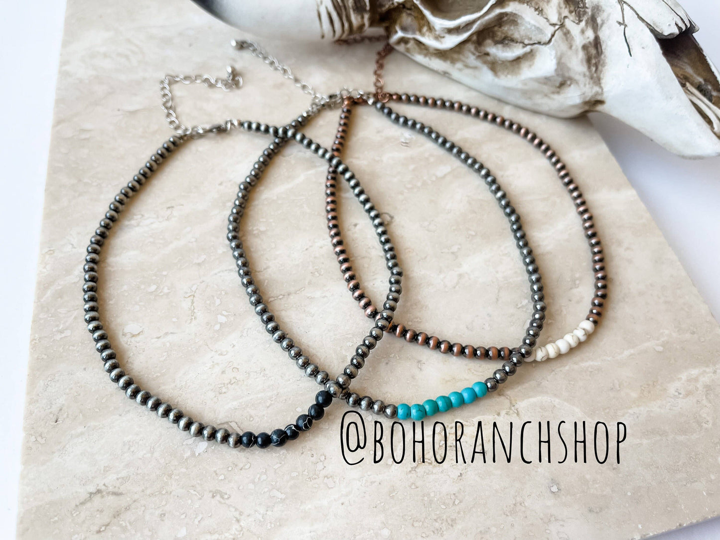 Boho Ranch Shop - Western Navajo Bead Choker Necklace: Turquoise