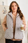 PRETTY BASH - Plus Size Stripe Quilted Snap Button Vest: Brown Stripe / 2X