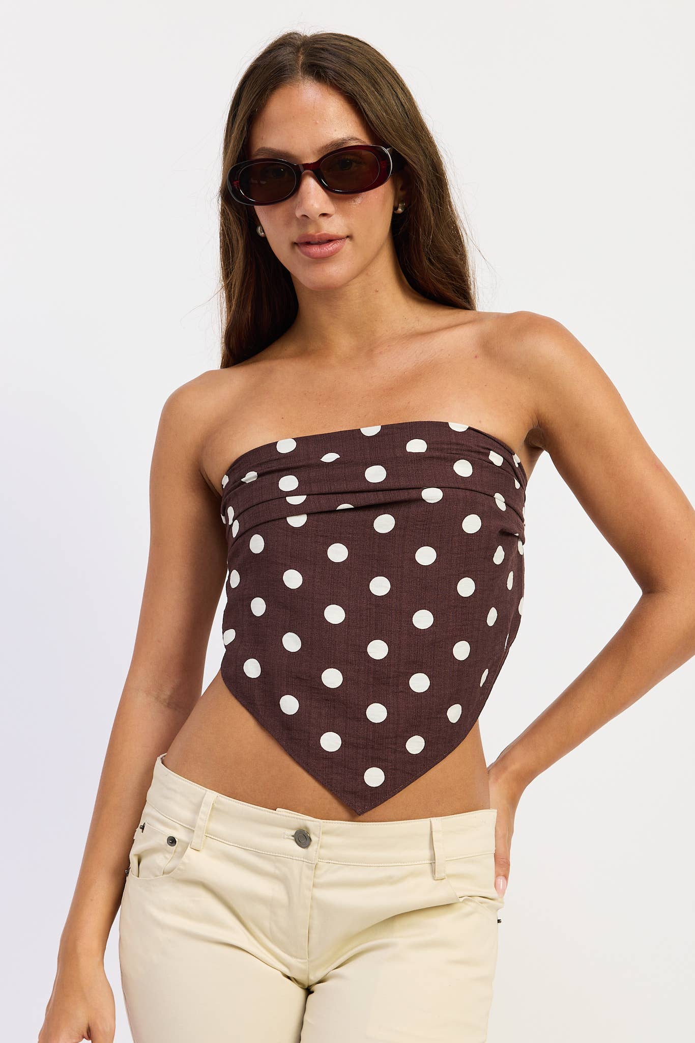 Emory Park - POLKA DOT SCARF BANDANA SATIN TOP: ESPRESSO POLKA DOT / L
