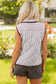 PRETTY BASH - Stripe Contrast Trim Snap Button Collared Vest: Brown Stripe / M