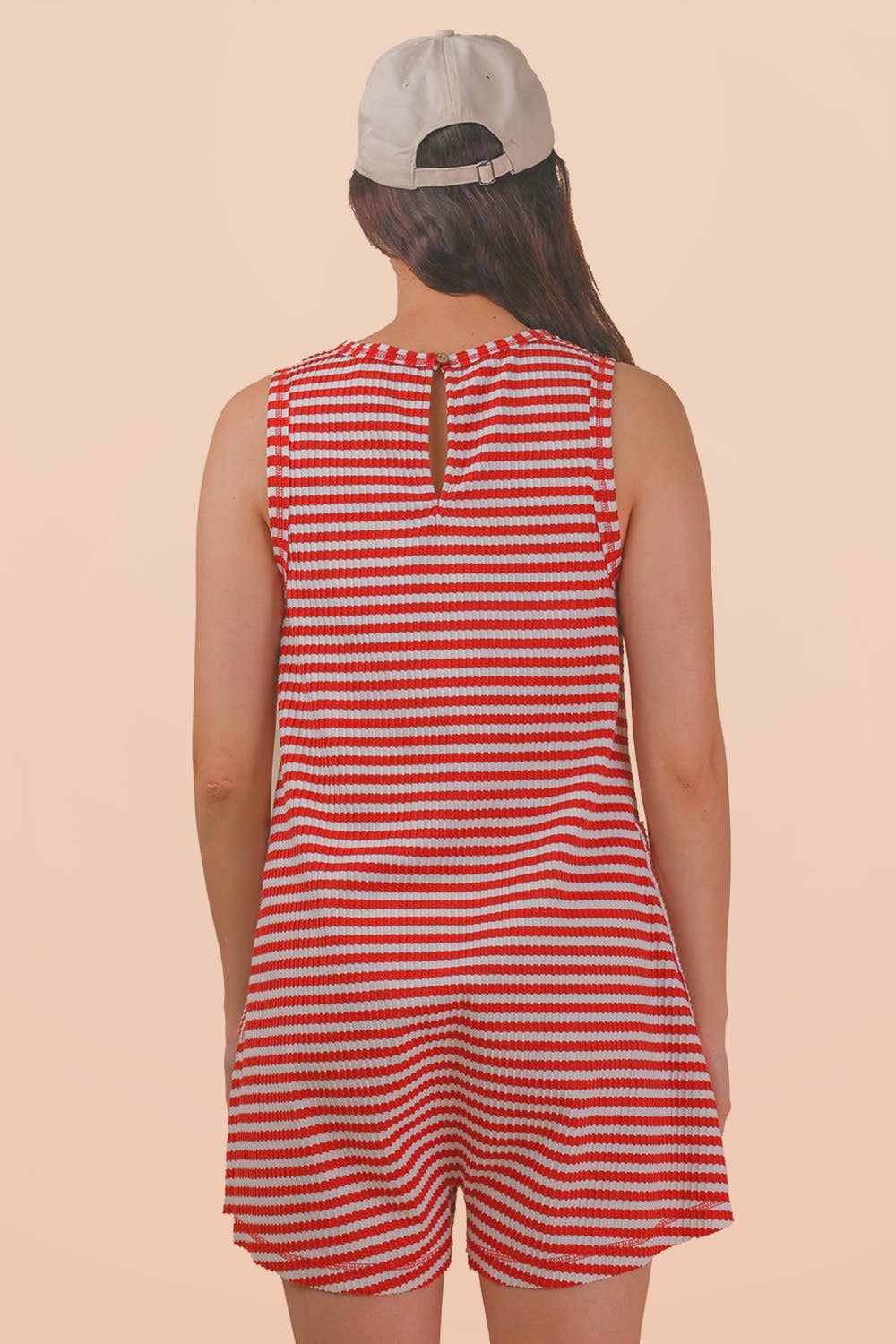 VERY J - NP70744-Striped Knit Casual Comfy Romper: OAT/BLACK / S-M-L/2-2-2