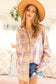Vine & Love - Collared Pocket Detail Roll-Up Sleeve Plaid Shirt VT70146E: Coral / M